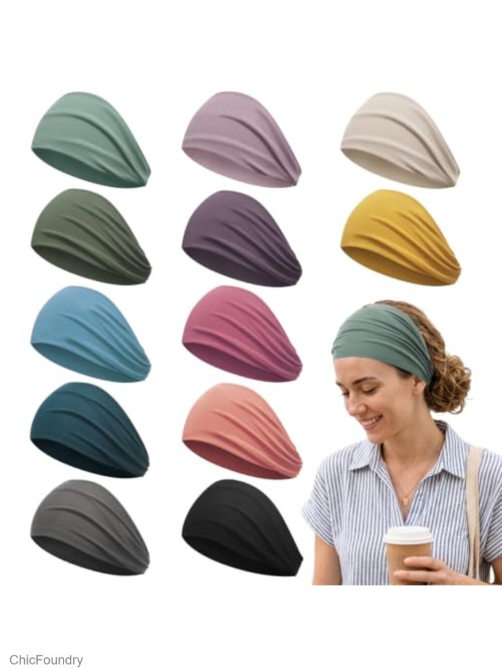 12 Wide Stretchy Headbands Women Nurse Teacher Work Non Slip Hair Accessories